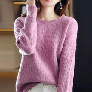 Women's Acrylic O-Neck Full Sleeves Knitted Pullover Sweater