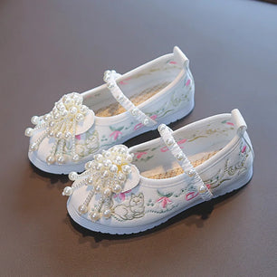 Kid's Cotton Fabric Round Toe Embroidery Anti-Slippery Shoes