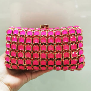 Women's Metallic Hasp Closure Rhinestone Luxury Wedding Clutch