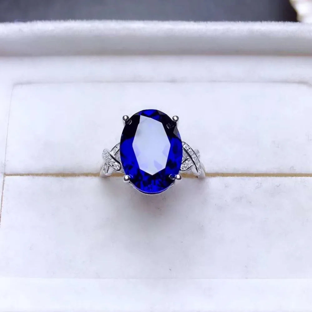 Women's 925 Sterling Silver Sapphire Geometric Shape Classic Ring