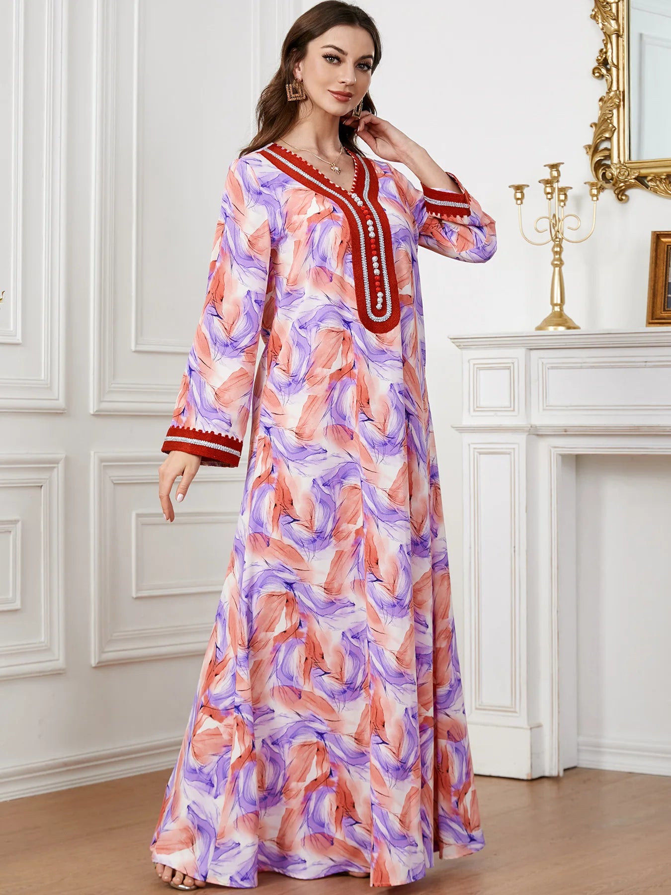 Women's Arabian Polyester Full Sleeves Printed Pattern Dress