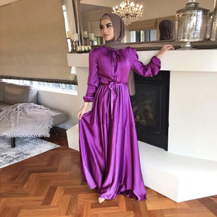 Women's Arabian Silk Full Sleeves Solid Pattern Casual Wear Abaya