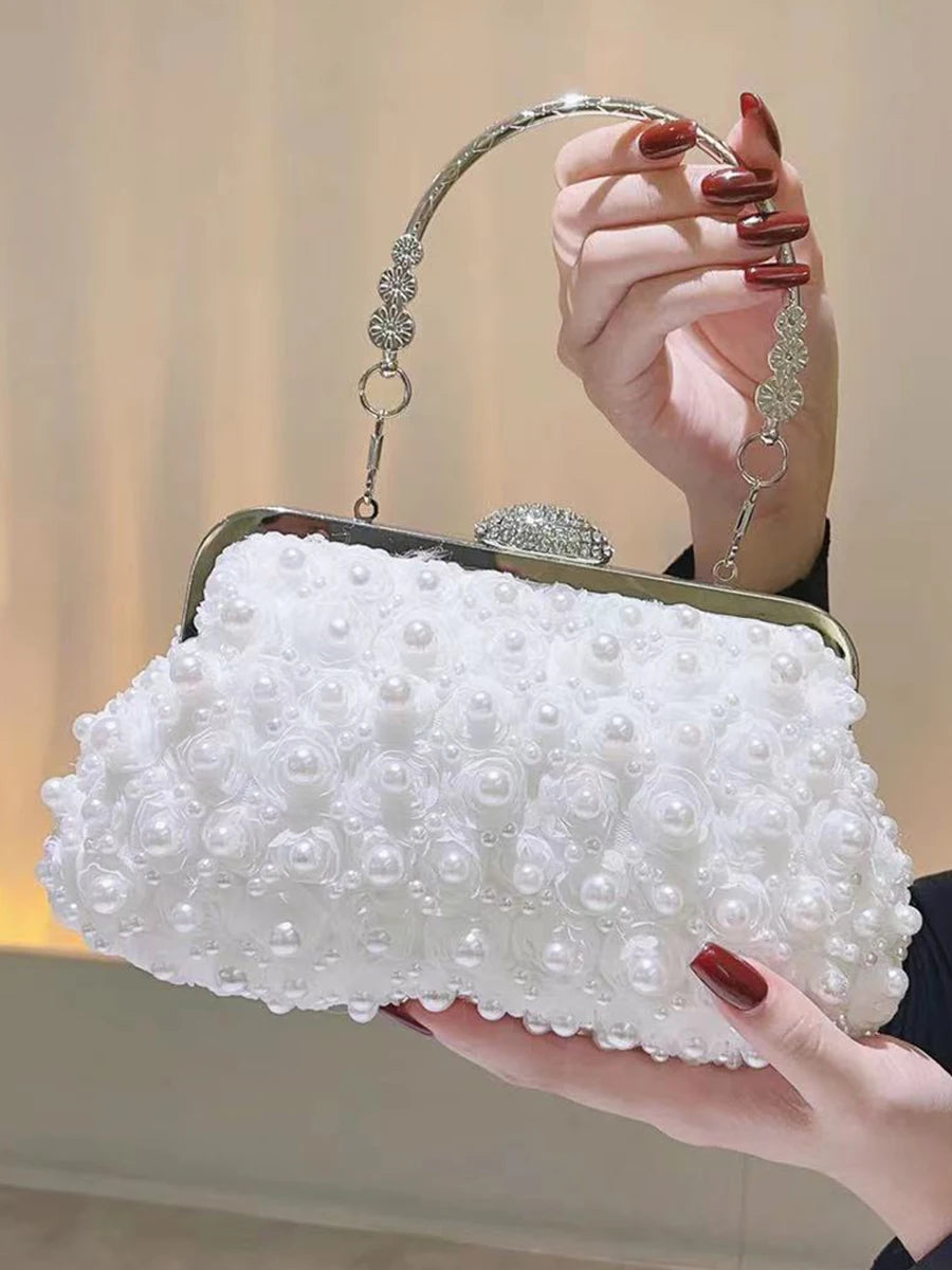 Women's Linen Hasp Closure Pearl Pattern Classic Wedding Clutch