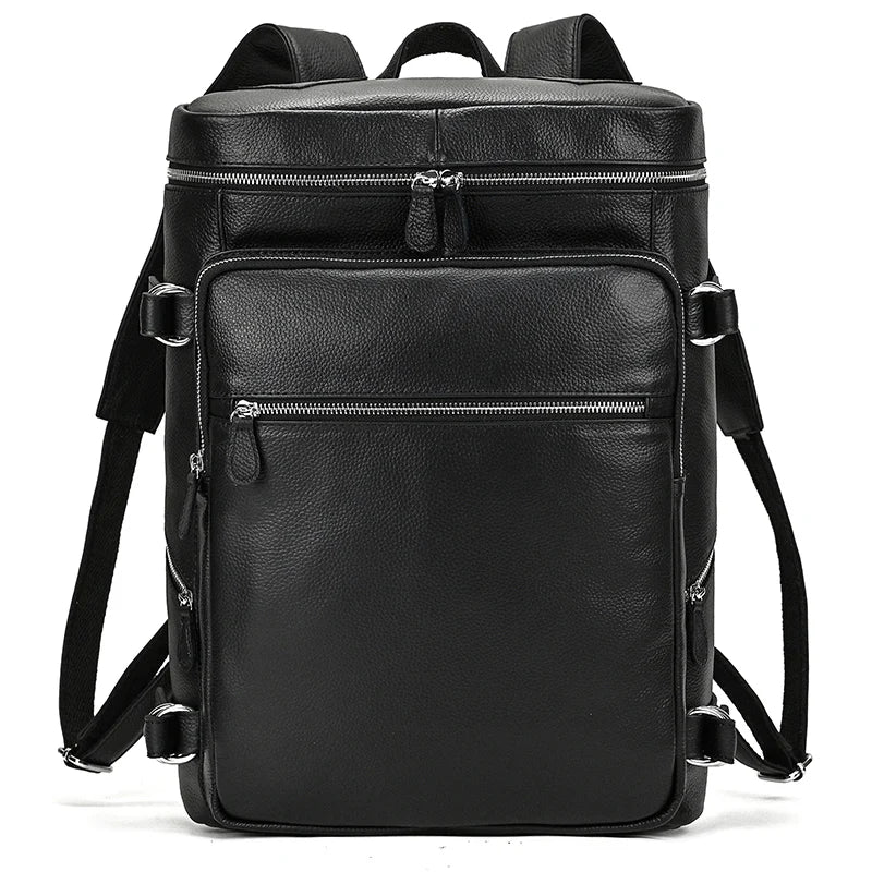 Men's Genuine Leather Zipper Closure Solid Pattern Backpack