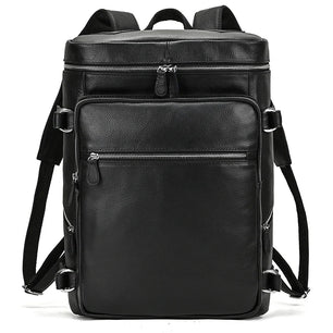 Men's Genuine Leather Zipper Closure Solid Pattern Backpack