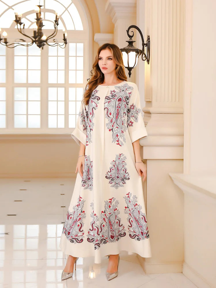 Women's Arabian Polyester Full Sleeves Embroidery Pattern Dress