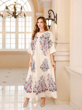 Women's Arabian Polyester Full Sleeves Embroidery Pattern Dress