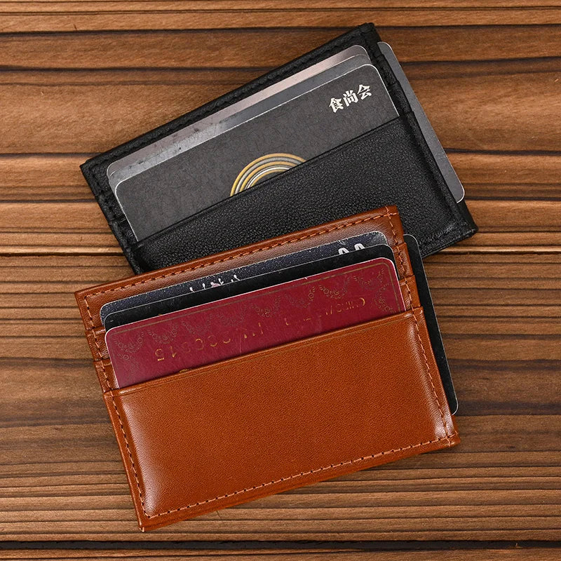 Men's Genuine Leather Solid Pattern Card Holder Trendy Wallets