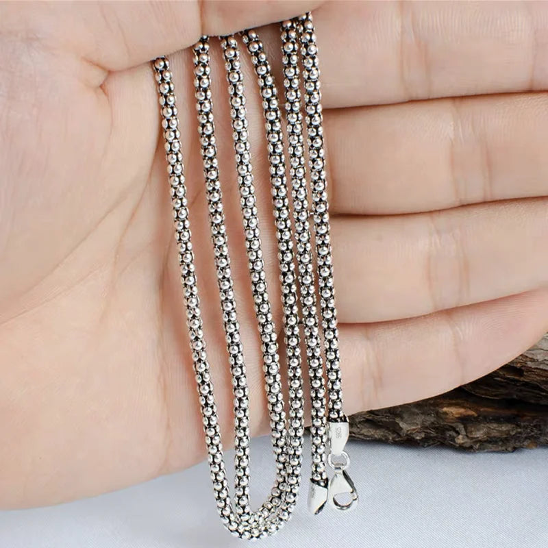 Men's 925 Sterling Silver Popcorn Chain Geometric Pattern Necklace