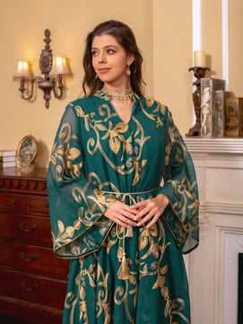 Women's Arabian Polyester Full Sleeve Printed Pattern Elegant Dress