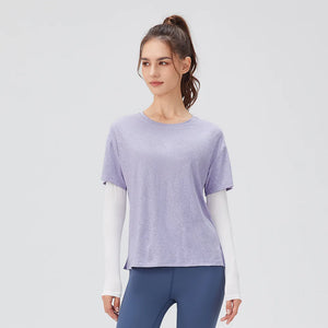 Women's Nylon O-Neck Long Sleeve Breathable Yoga Fitness Top