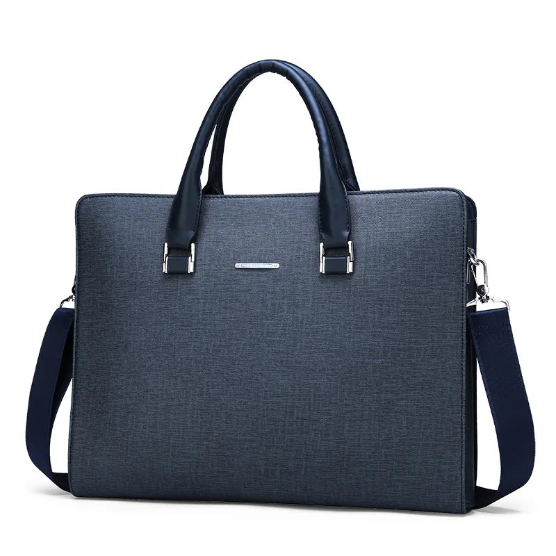 Men's PU Leather Zipper Closure Solid Pattern Elegant Shoulder Bag