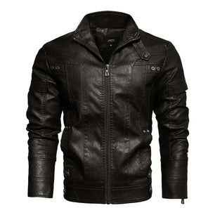 Men's PU Turn-Down Collar Full Sleeves Zipper Closure Jacket