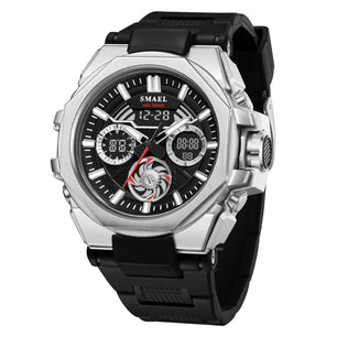 Men's Alloy Case Buckle Clasp Round Shape Digital Quartz Watch