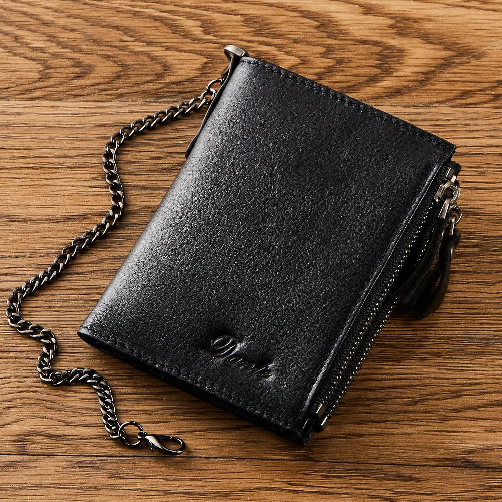 Men's Genuine Leather Zipper Closure Letter Pattern Trendy Wallet