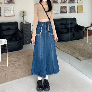 Women's Polyester High Waist Solid Pattern Casual Denim Skirts