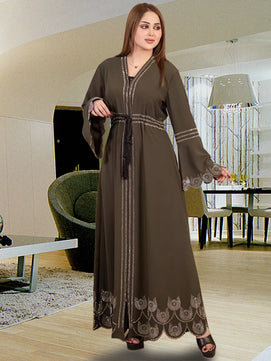 Women's Arabian Polyester Full Sleeves Embroidery Pattern Dress