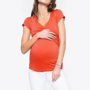 Women's Polyester V-Neck Short Sleeve Breastfeeding Maternity Top