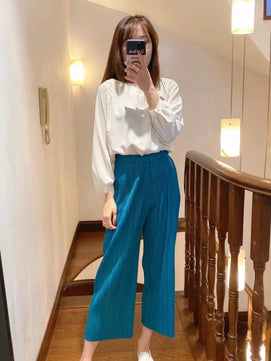 Women's Cotton High Elastic Waist Closure Solid Casual Trousers