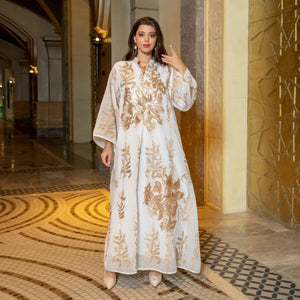 Women's Arabian Polyester Full Sleeve Sequined Pattern Casual Dress