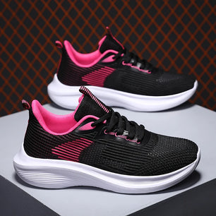 Women's Mesh Round Toe Lace-Up Closure Sports Wear Sneakers