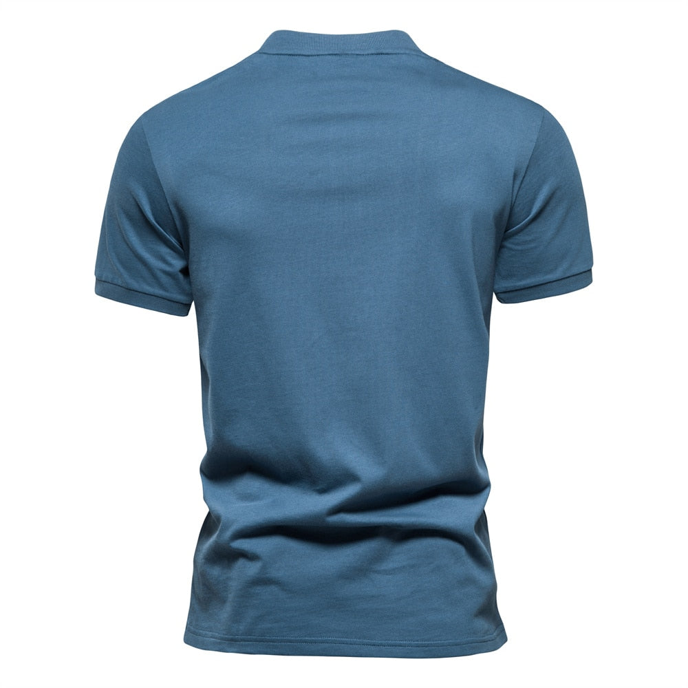 Men's Cotton V-Neck Short Sleeves Solid Pattern Trendy T-Shirt