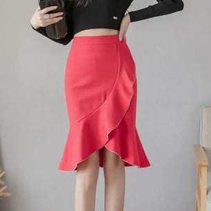 Women's Polyester Elastic High Waist Solid Pattern Casual Skirts