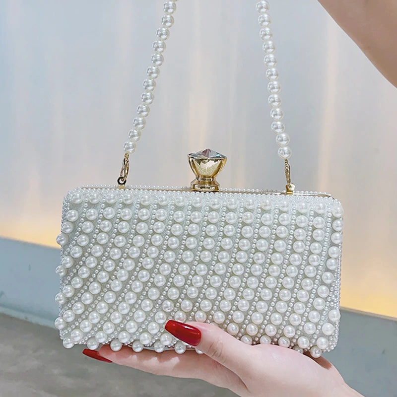 Women's Felt Hasp Closure Beaded Pattern Classic Wedding Clutch