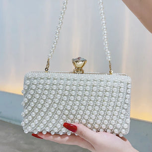 Women's Felt Hasp Closure Beaded Pattern Classic Wedding Clutch