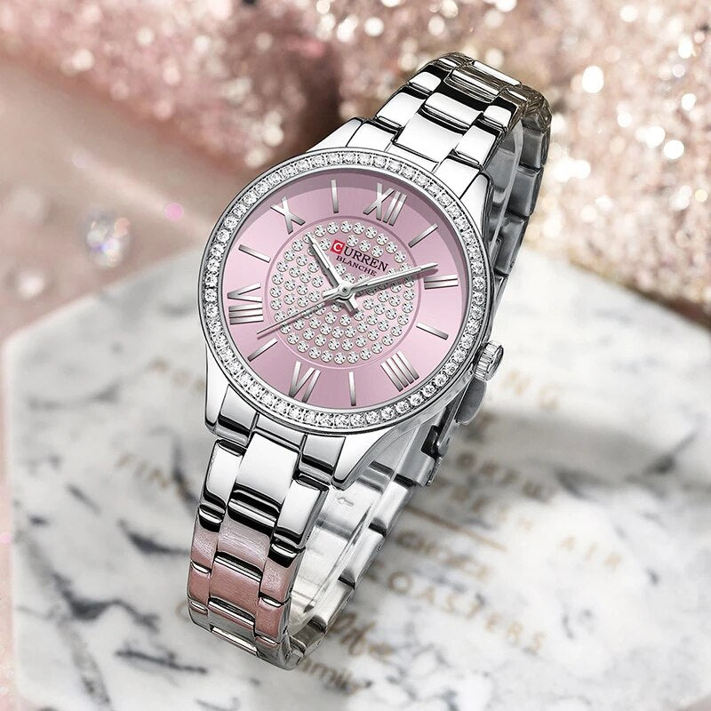 Women's Alloy Case Folding Clasp Round Waterproof Quartz Watch