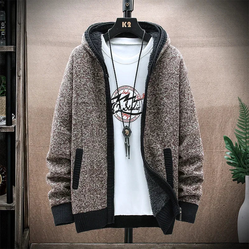 Men's Wool Full Sleeves Zipper Closure Hooded Casual Sweater