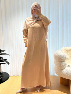 Women's Arabian Polyester Full Sleeves Solid Pattern Long Dress