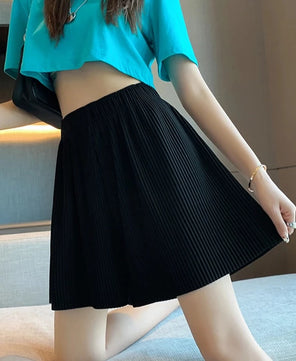 Women's Cotton High Waist Elastic Casual Plain Pattern Shorts