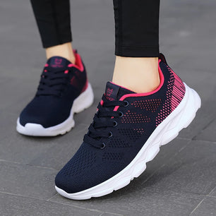 Women's Mesh Round Toe Lace-Up Closure Running Sports Sneakers