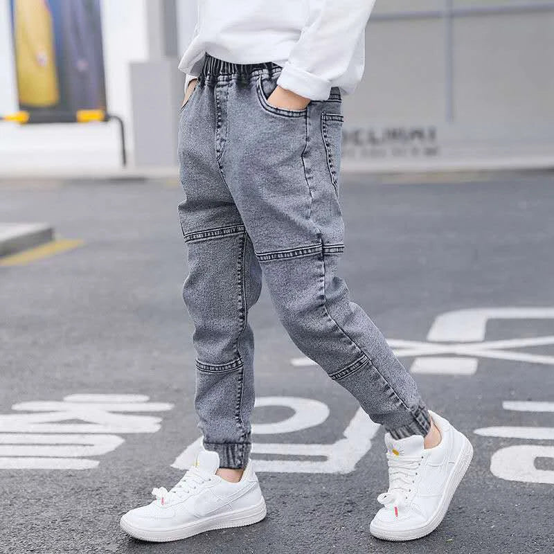 Kid's Cotton Mid Waist Elastic Closure Casual Wear Denim Pants