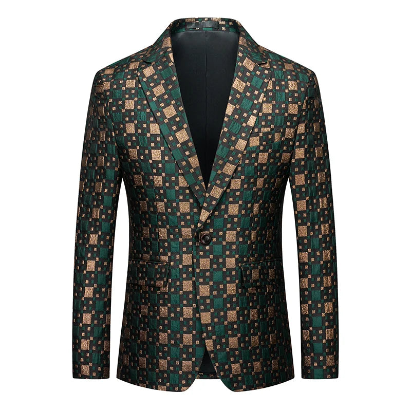 Men's Notched Collar Long Sleeve Printed Single Breasted Blazers