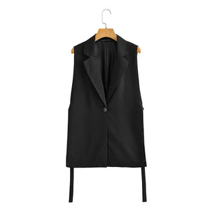 Women's Cotton Notched Sleeveless Single Breasted Casual Blazer