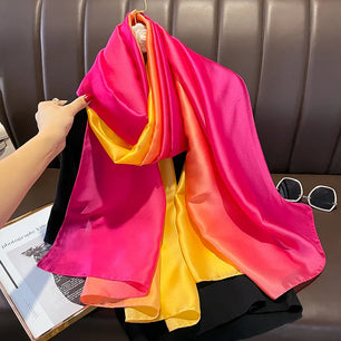 Women's Silk Neck Wrap Gradient Pattern Trendy Beach Scarves