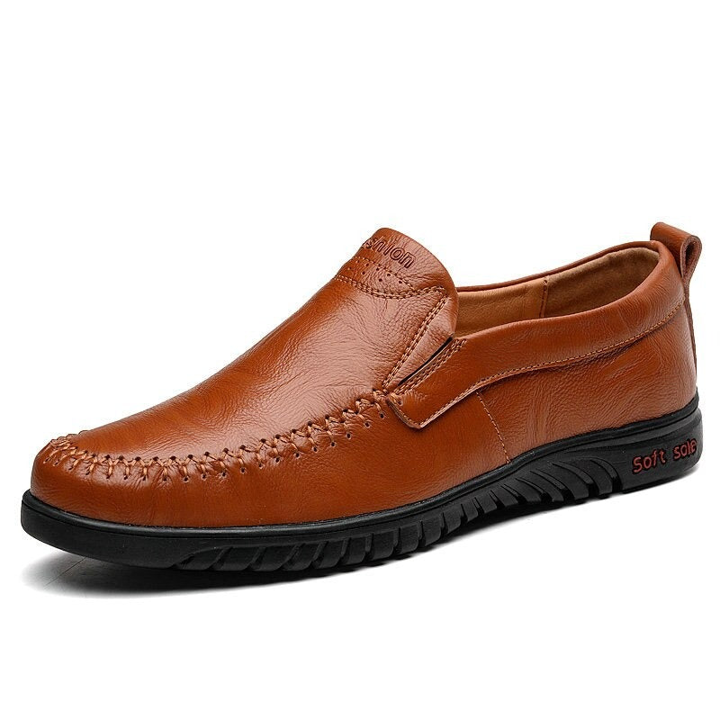 Men's Genuine Leather Round Toe Slip-On Closure Casual Wear Shoes