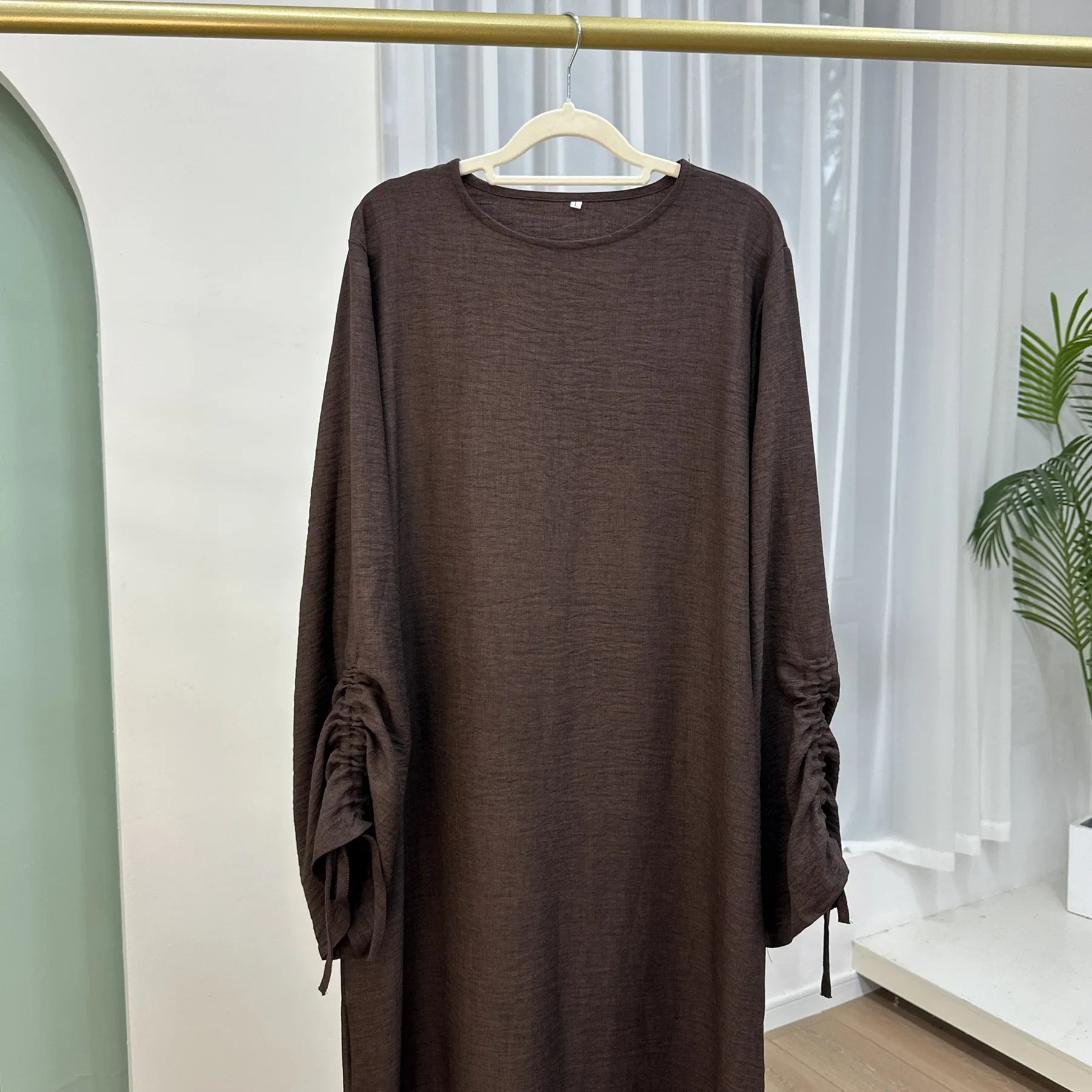 Women's Arabian Polyester Full Sleeves Solid Pattern Casual Dress