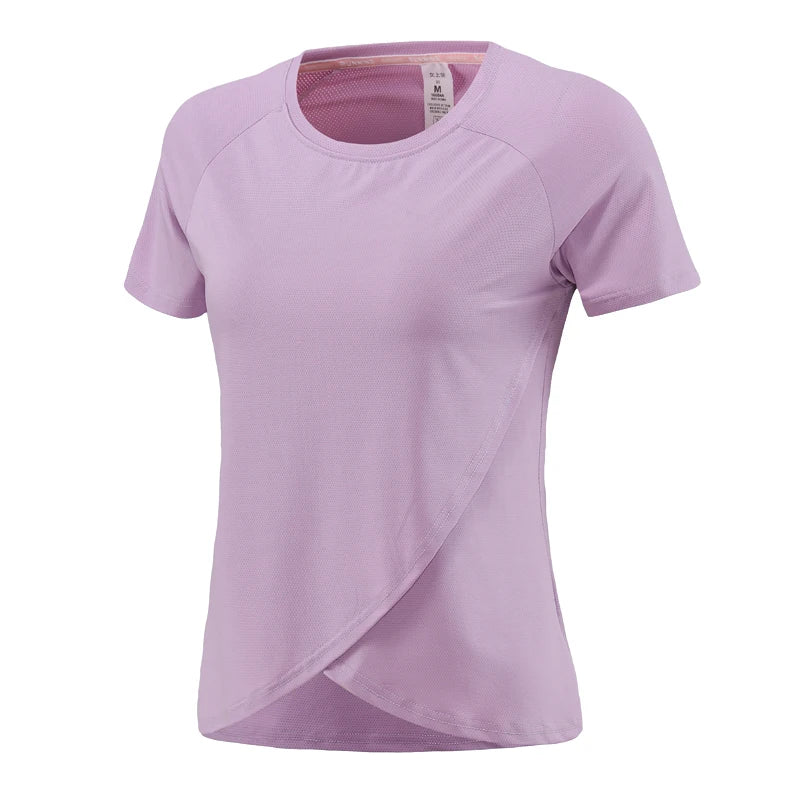 Women's Polyester O-Neck Short Sleeves Breathable Workout Top