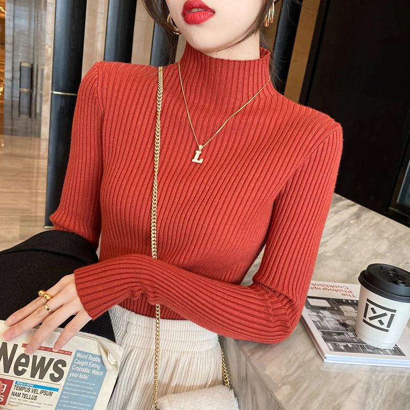 Women's Acrylic Turtleneck Full Sleeves Knitted Pullover Sweater