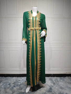 Women's Arabian Polyester Full Sleeves Embroidery Pattern Dress