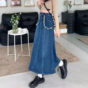 Women's Polyester High Waist Solid Pattern Casual Denim Skirts