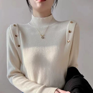 Women's Acrylic High-Neck Full Sleeves Pullover Solid Sweater