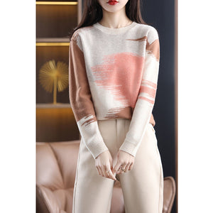 Women's O-Neck Acrylic Patchwork Pattern Casual Wear Sweaters