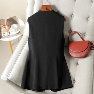 Women's Polyester V-Neck Sleeveless Solid Pattern Chic Blazers