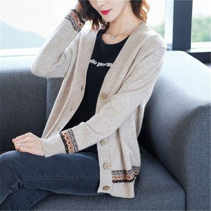 Women's Acrylic V-Neck Full Sleeves Casual Wear Vintage Cardigans