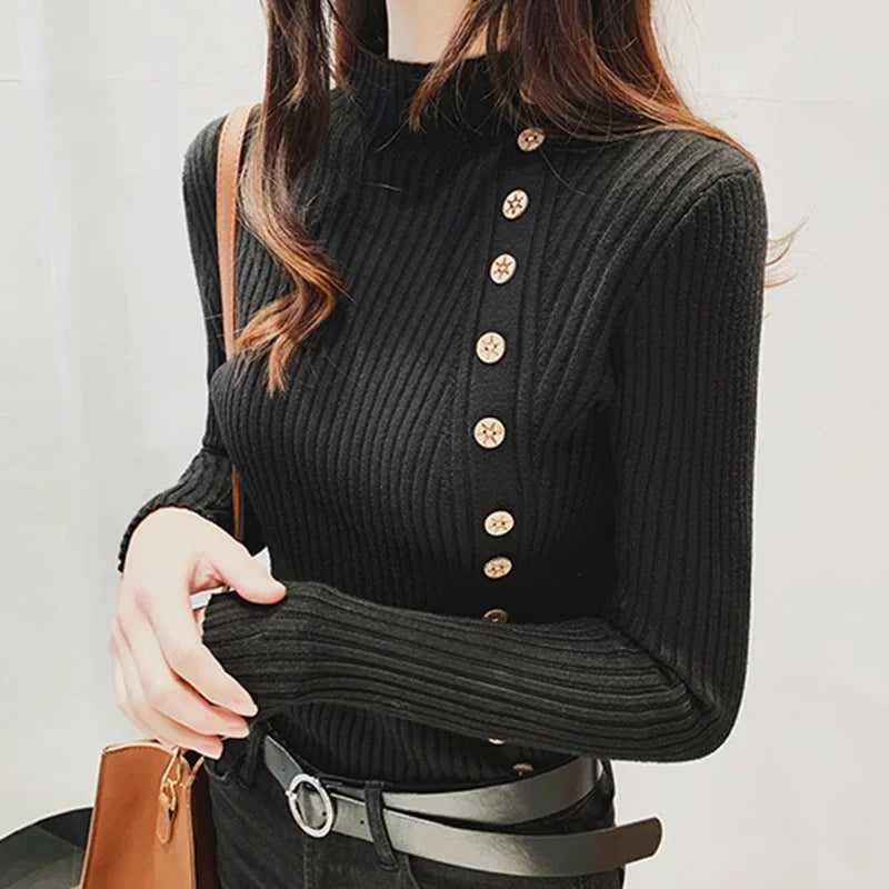 Women's Polyester Turtleneck Full Sleeves Solid Pattern Sweater