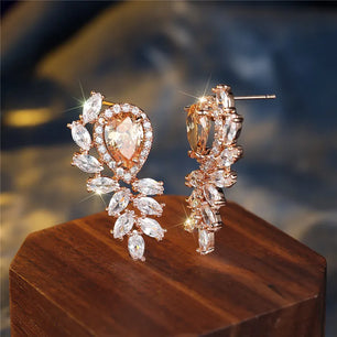 Women's Copper Cubic Zirconia Trendy Bridal Wedding  Stud Earrings